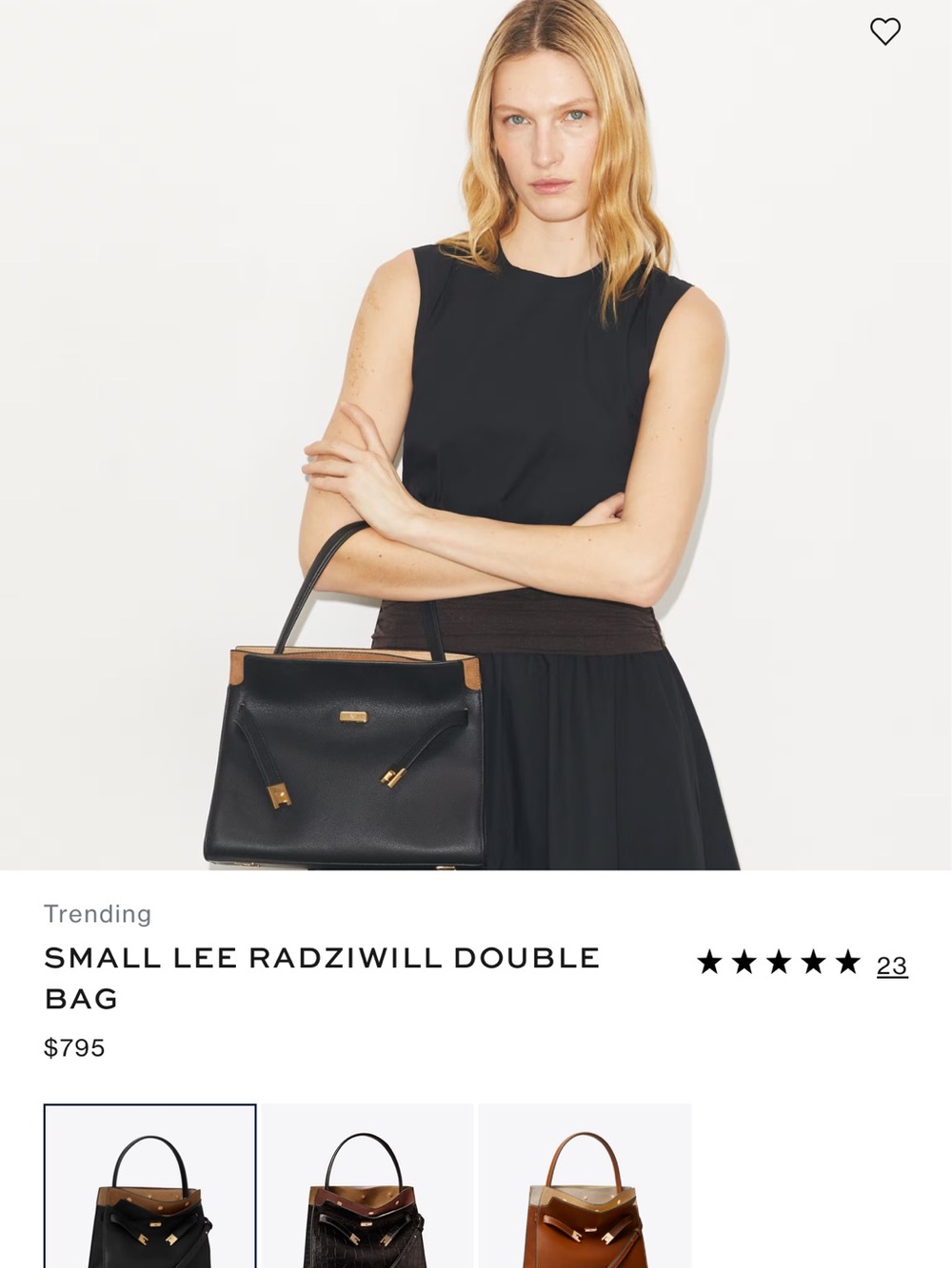 Tory Burch Lee Radziwill Small Double Bag - Black with Tan Trim